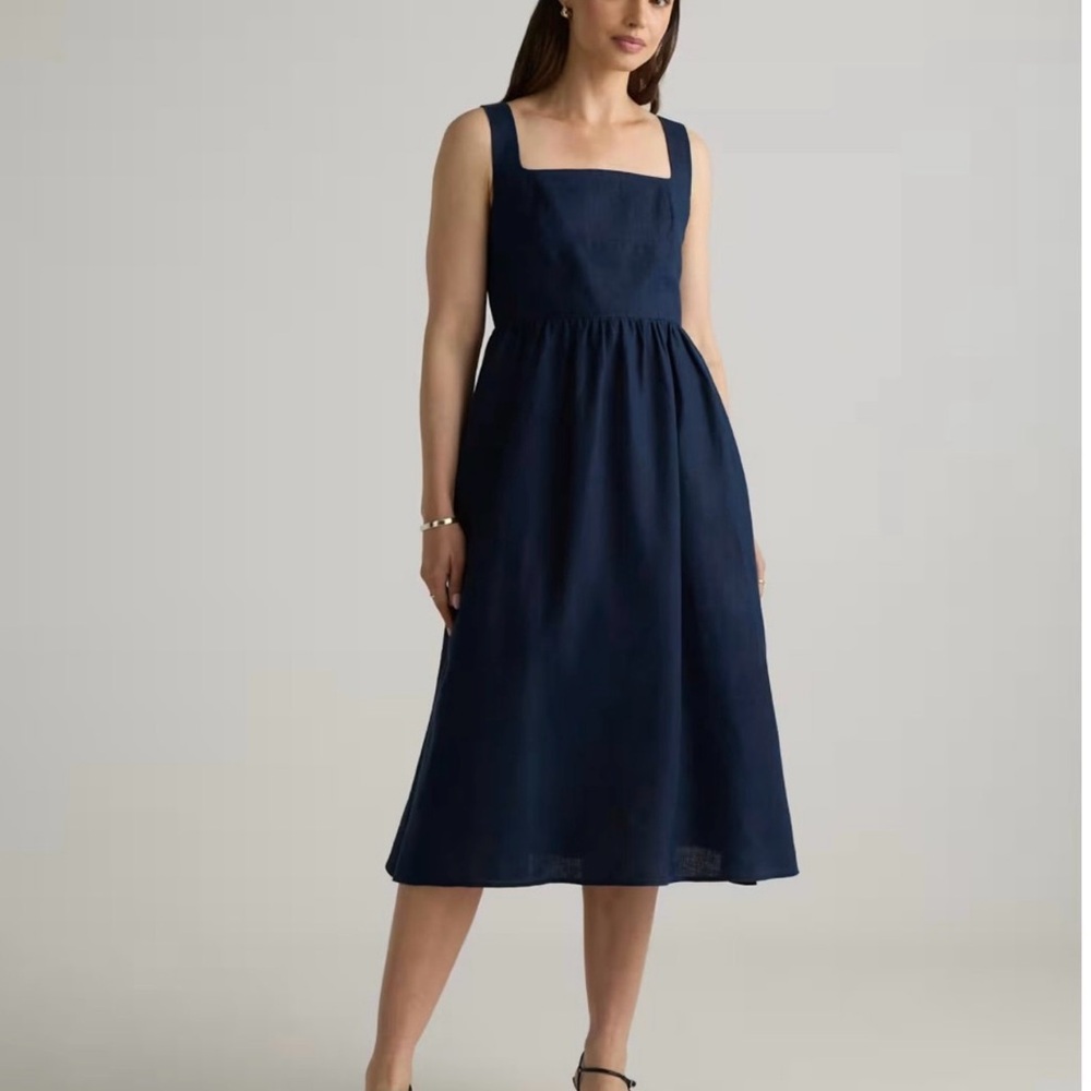 Linen Fit and Flare Midi Dress
